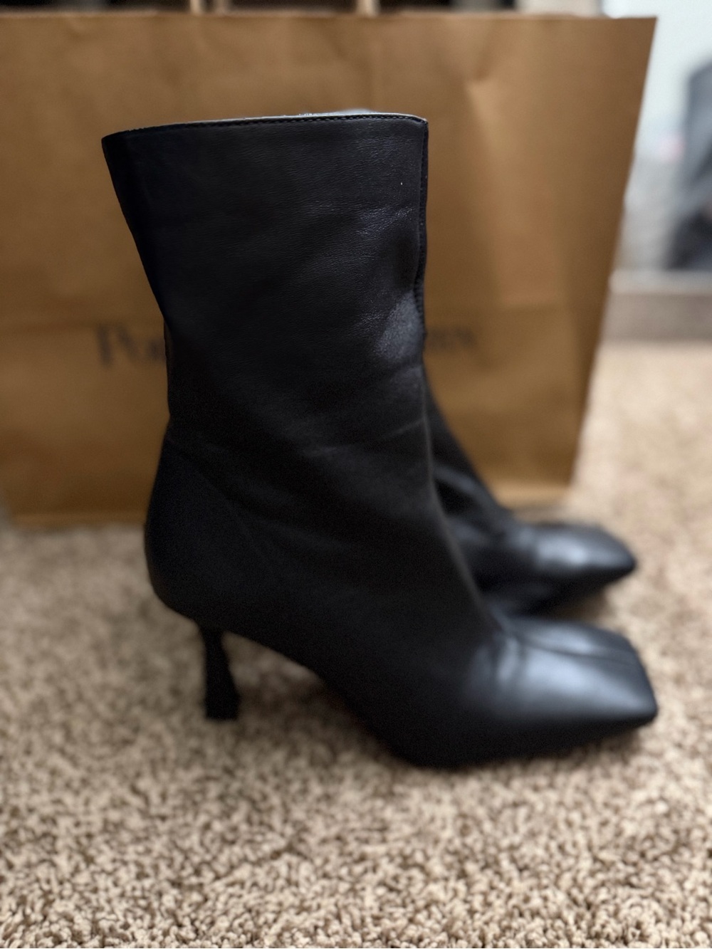 Zara Black Leather Mid-Calf Heeled Boots - Women's